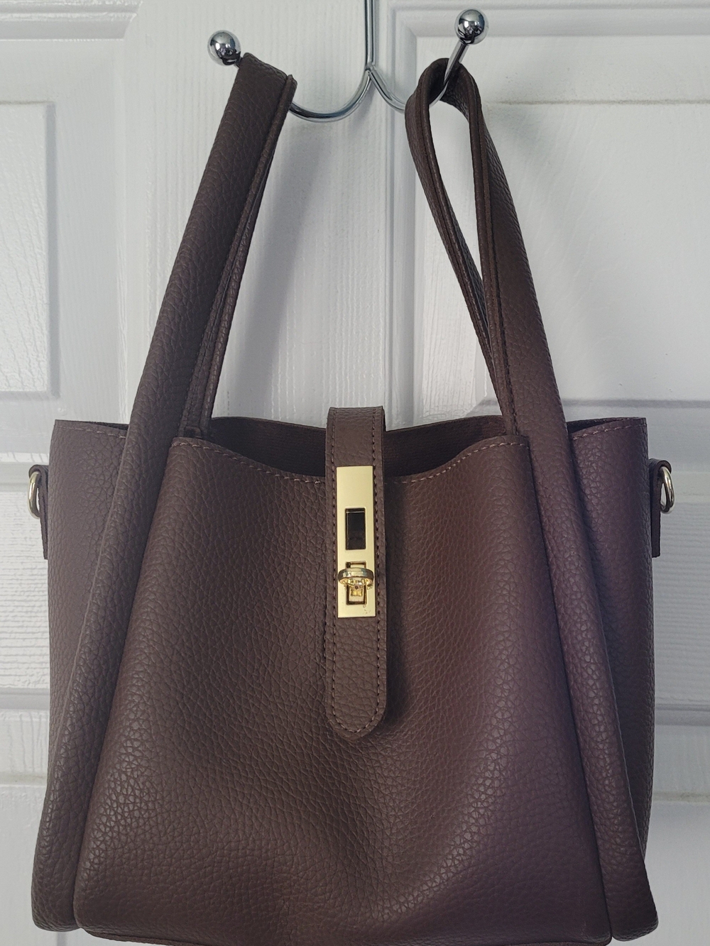Classic Brown Tote Bag with Gold Hardware
